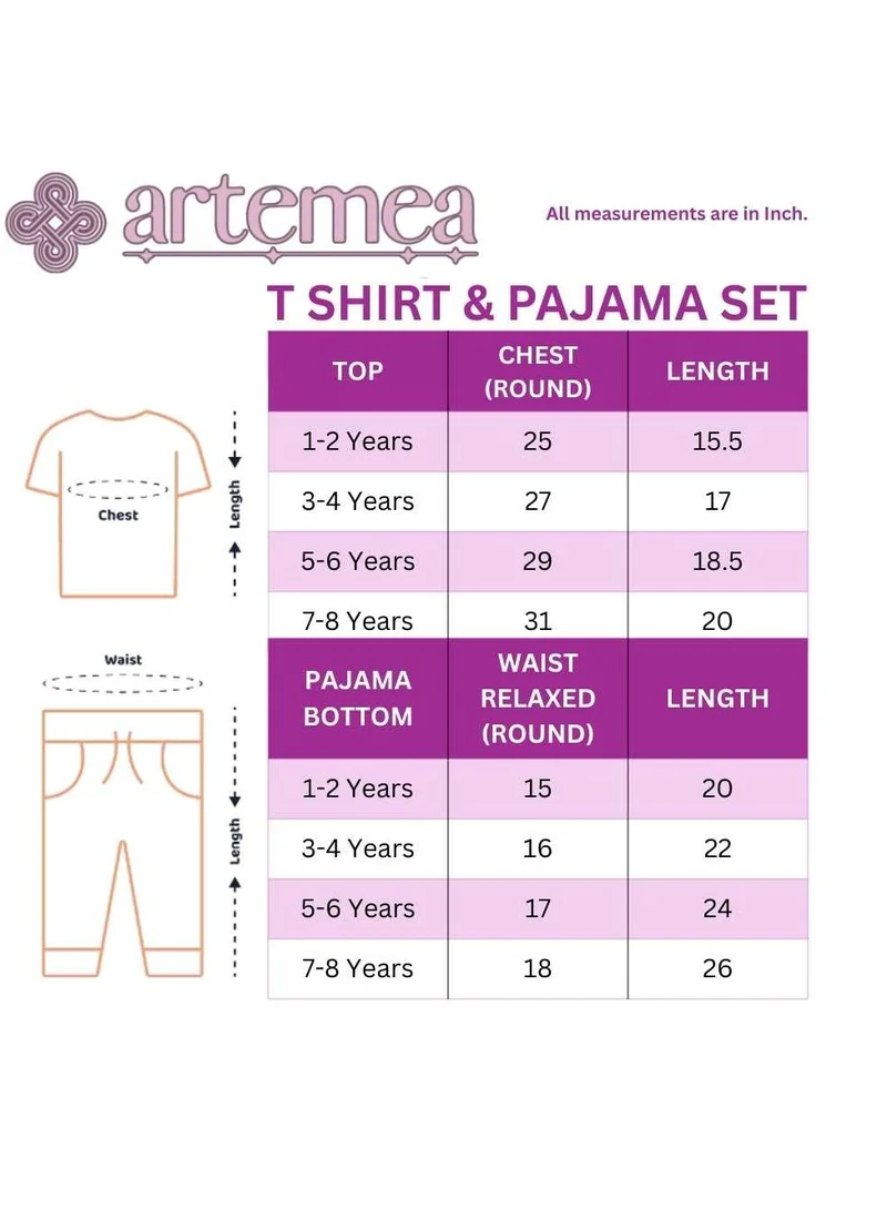 Artemea  Value PACK OF TWO Nightwear - Butterfly print Girls Premium Short set & Ballerina  printed Girls Premium Pajama set ( 4 Pc set - 2 TOP & 2 bottoms) for Women | Best Price UAE